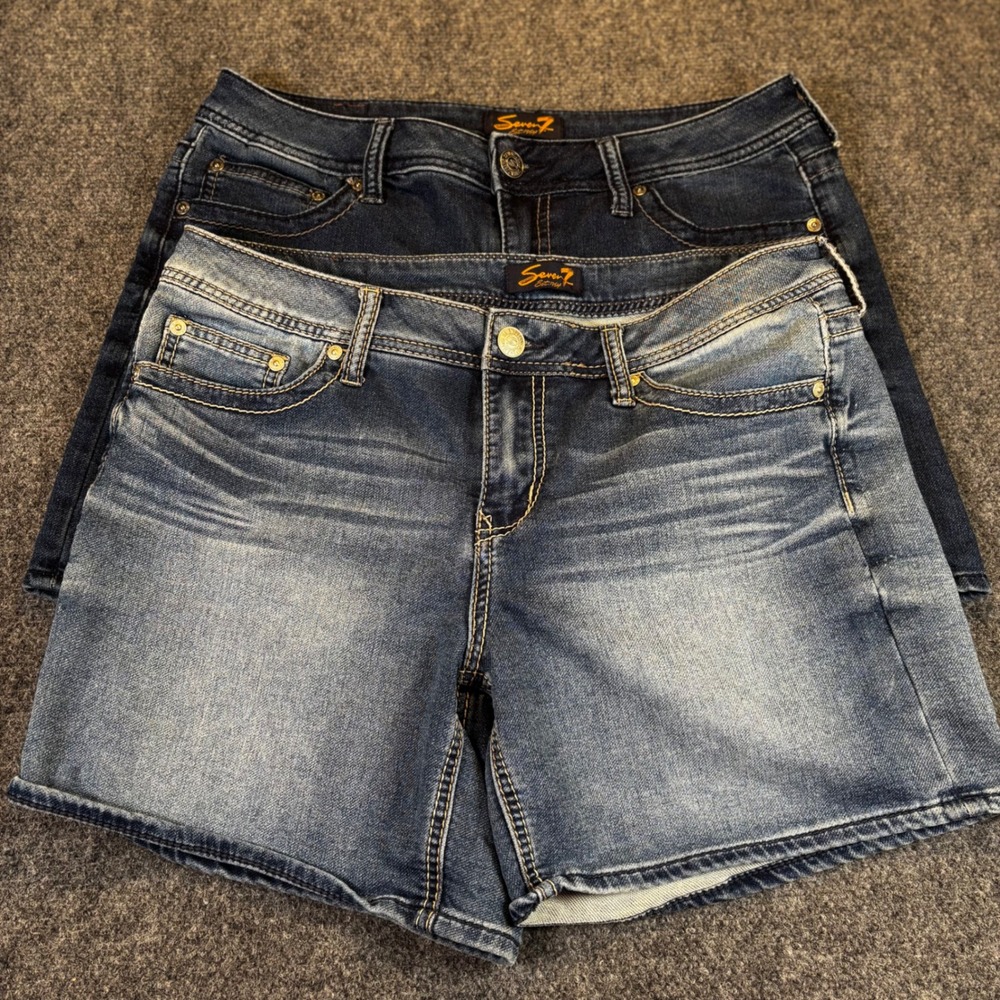 Bulk 2 Pair Seven7 Denim Shorts Women‎ Blue Distressed Cuffed Mid Rise Size 12